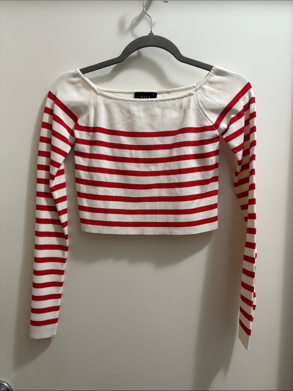 VICI Red & White Striped Boatneck Crop Top